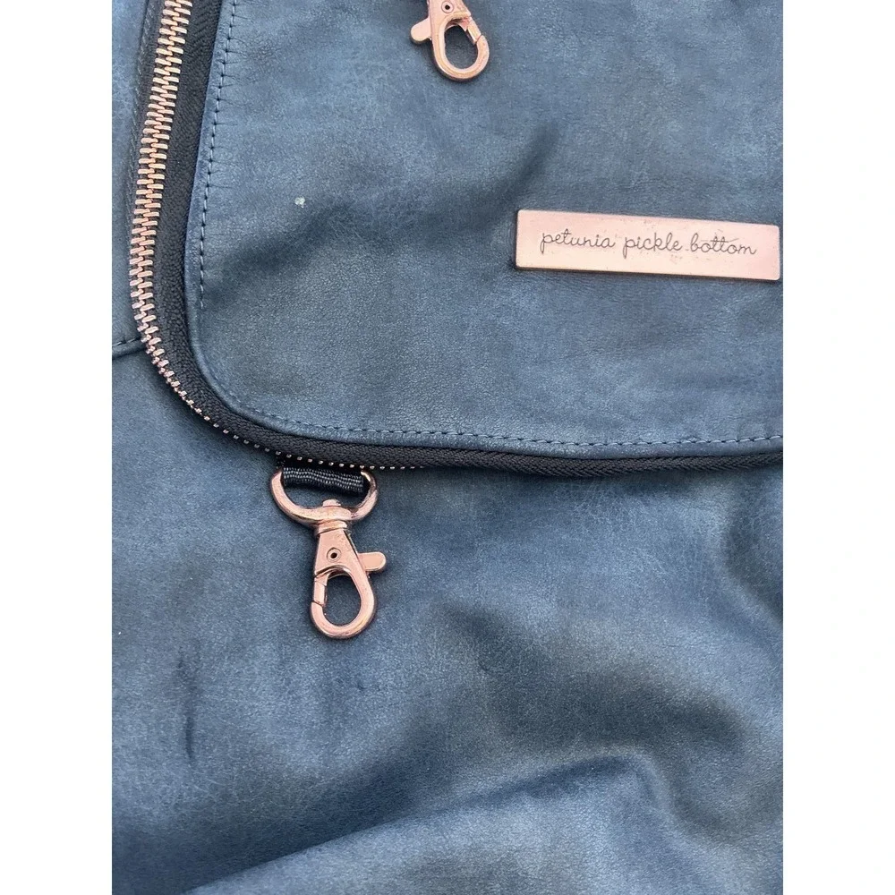 Petunia Pickle Bottom‎ Diaper Bag Blue Cream Vegan Leather Travel Tote